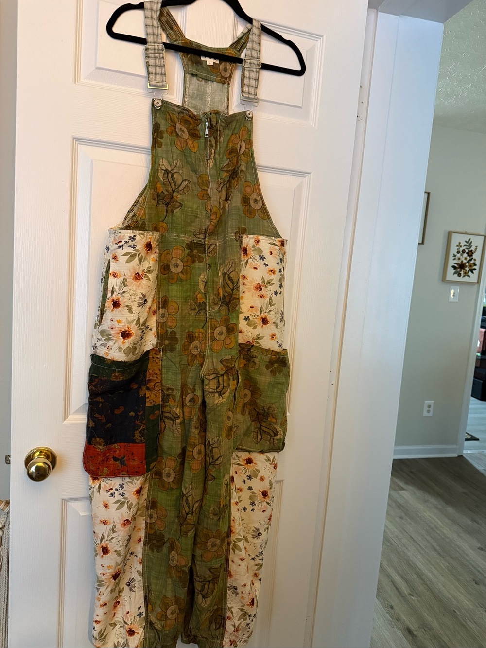 POL Floral Patchwork Green Multi-Color Jumpsuit Overalls